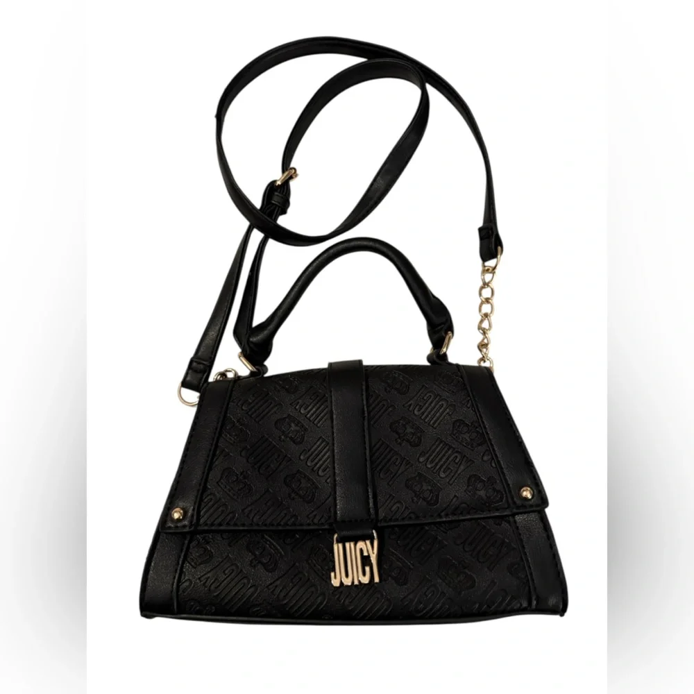 Juicy Couture Black and Gold Embossed purse Y2K